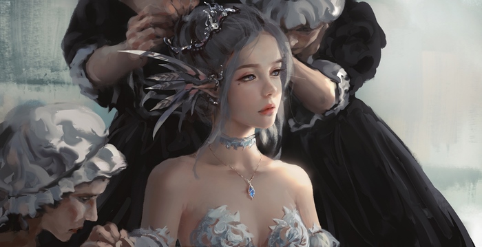 Elegant Elf Woman with Grey Hair and Blue Eyes