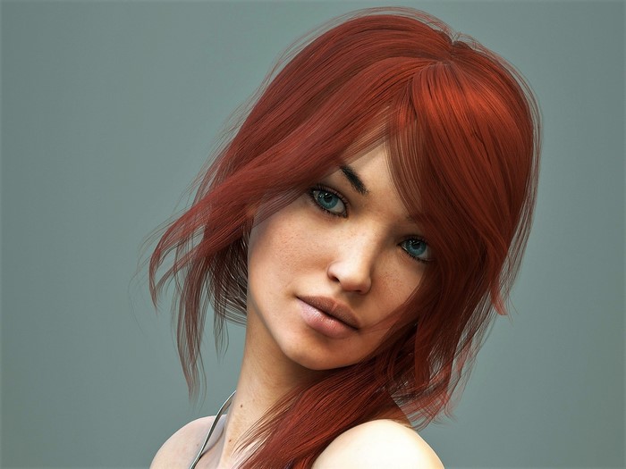 Woman with red hair and blue eyes