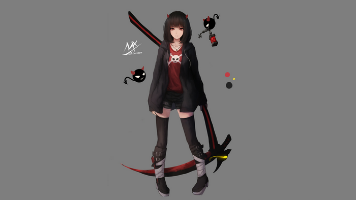 Girl with Red Scythe and Dark Companions