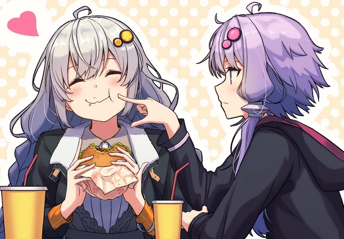 Yuzuki Yukari and Kizuna Akari eating burgers