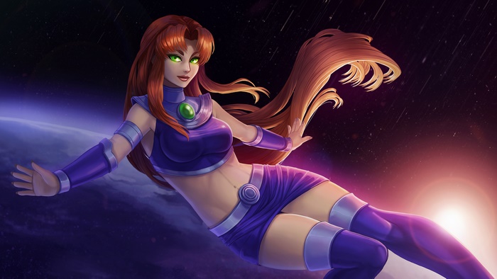 Starfire from DC Comics in space