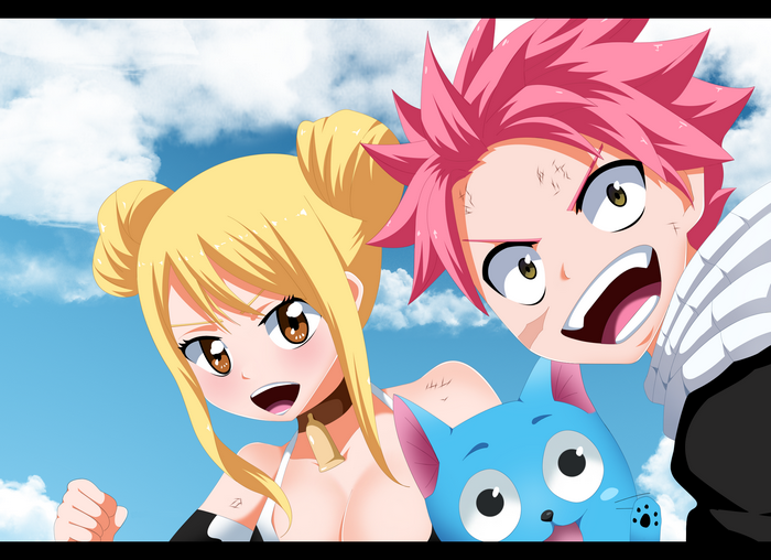 Lucy Heartfilia, Happy, and Natsu Dragneel from Fairy Tail