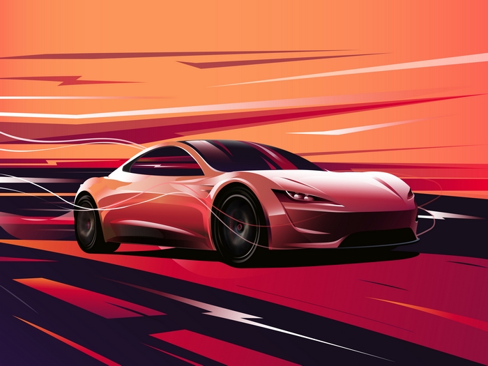 Red Tesla Roadster Artwork 4K