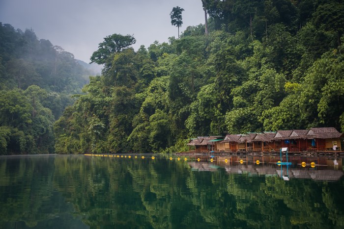 Floating bungalows on a lake in Khao Sok National Park, Thailand