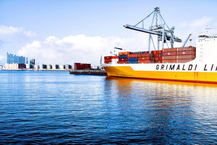 Grimaldi Lines container ship at Hamburg port