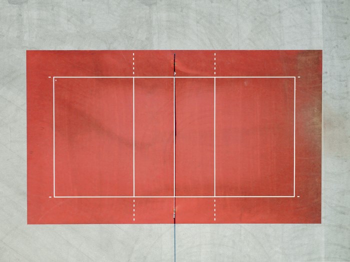 Volleyball court with net from above