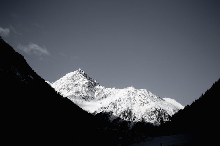 Snow-covered mountain peak in Kühtai, Austria