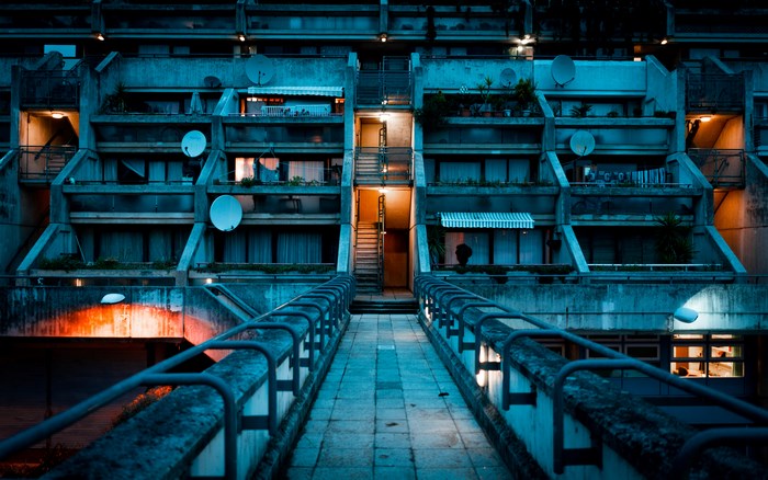 Alexandra Road Estate Brutalist Architecture at Night