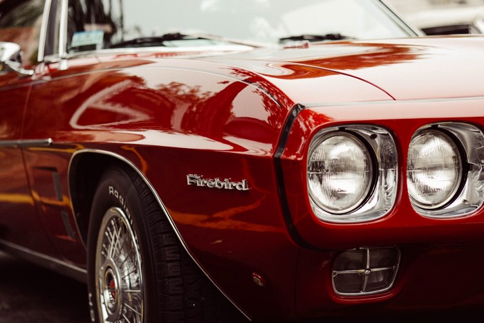 Red Pontiac Firebird Classic Car Close Up