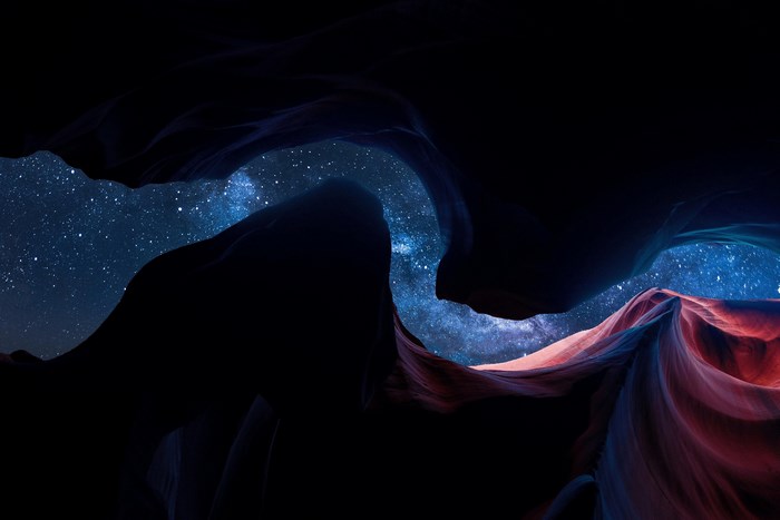Night sky seen through a canyon in Arizona
