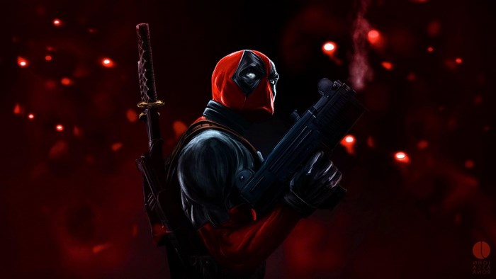 Deadpool with guns and katana