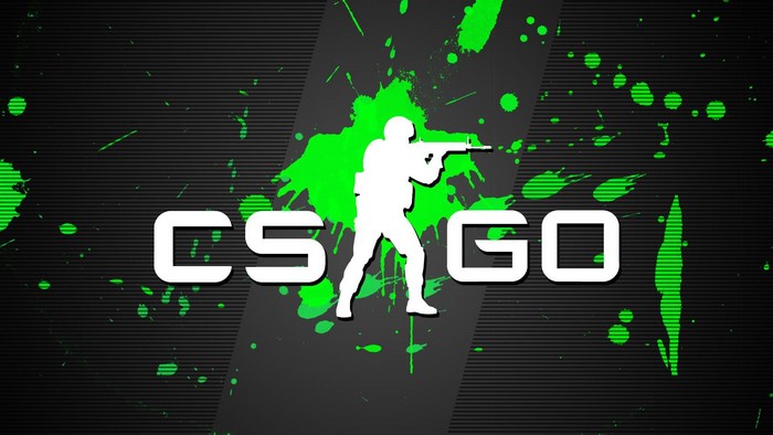 CS GO logo with silhouette and green splashes