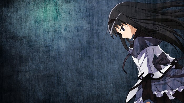 Anime girl with black hair on textured background
