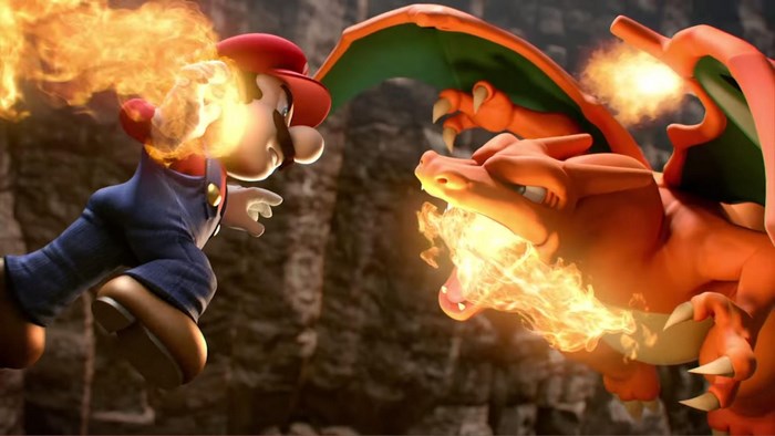 Mario Facing Off With Fire-Breathing Charizard
