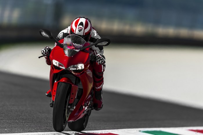 Ducati 899 Panigale motorcycle on a race track