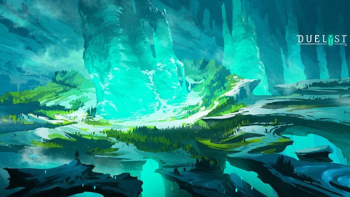 Duelyst cave landscape with glowing crystals