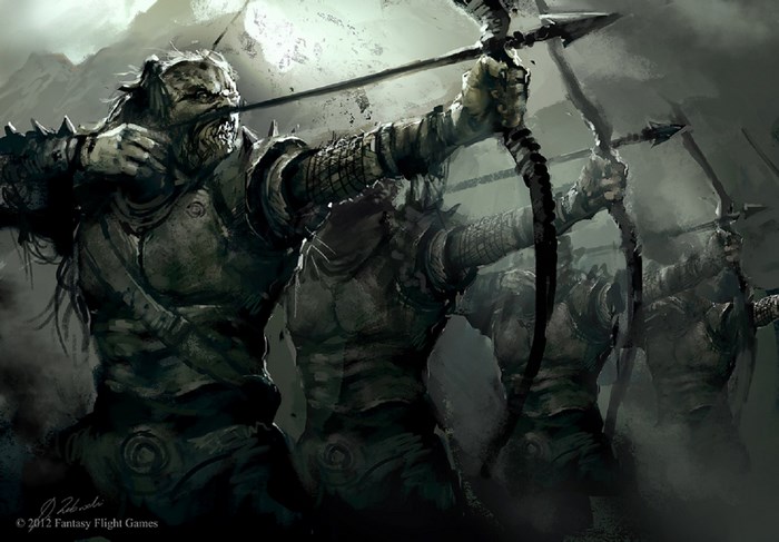 Orc archers drawing bows in a battle