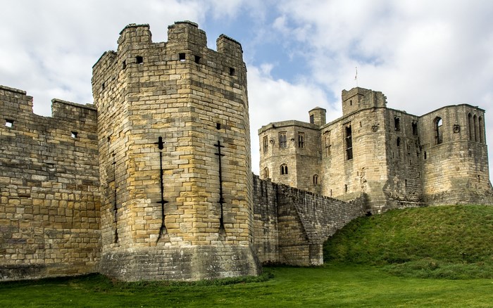 Warkworth Castle stone walls and towers