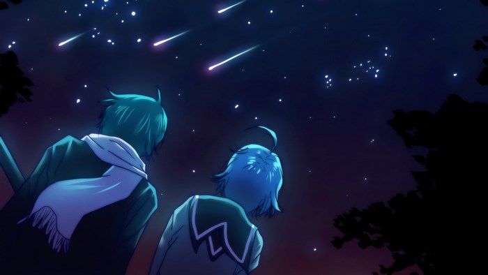 Two boys watching shooting stars