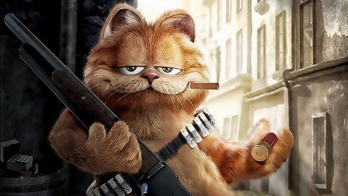Garfield with a shotgun and cigar