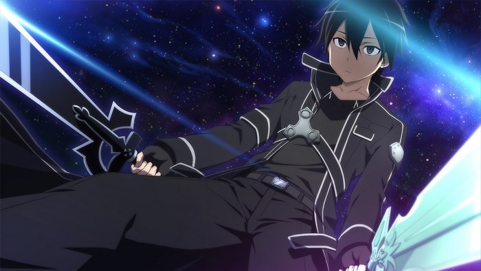 Kirito Holding Dual Swords in Space