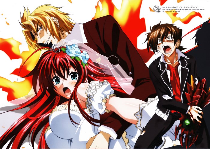 Rias Gremory, Issei Hyodo, and Vali Lucifer from High School DxD