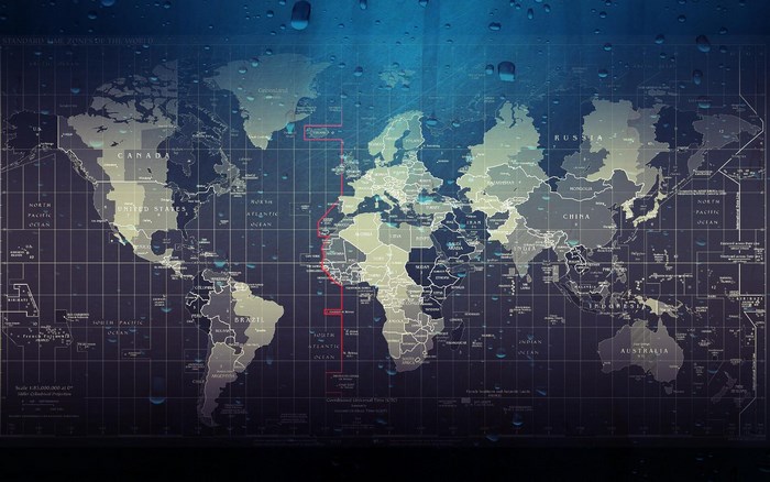 World map with time zones and water droplets