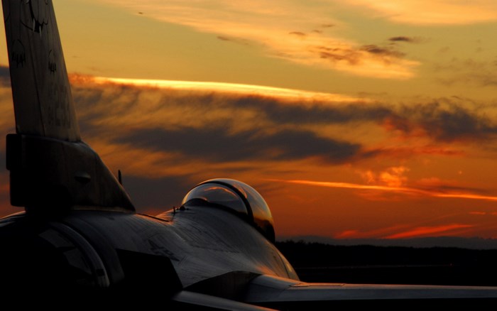 General Dynamics F-16 Fighting Falcon at Sunset
