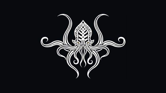 White Cthulhu Illustration on Black Background