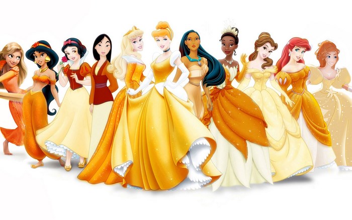 Disney Princesses in Yellow and Orange Dresses