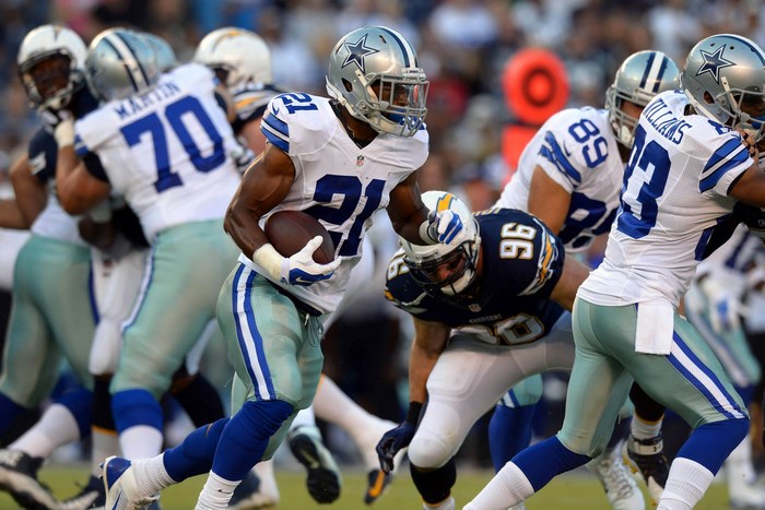 Ezekiel Elliott of the Dallas Cowboys running with the ball