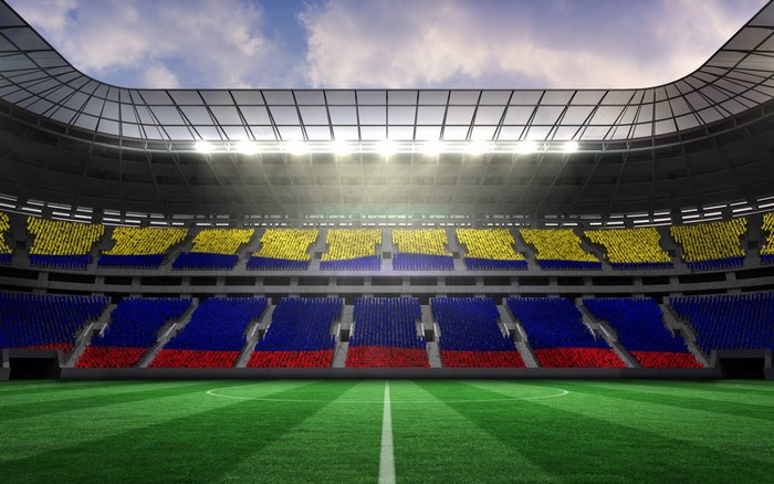 Colombian flag in a soccer stadium
