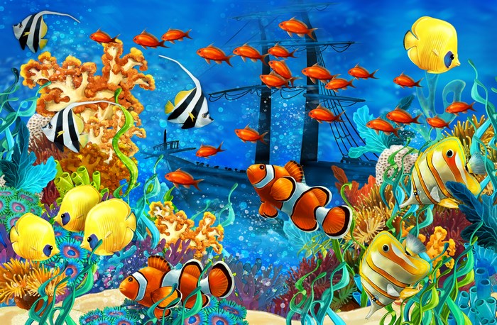 Vibrant Underwater Scene with Colorful Tropical Fish
