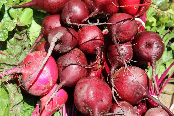 Fresh beets with green leaves