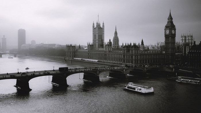 Big Ben and Houses of Parliament over River Thames, London