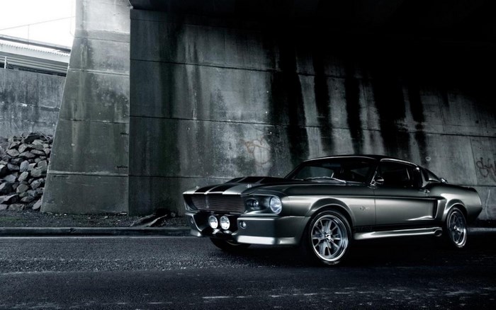 Ford Mustang Shelby GT500 under a bridge