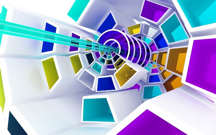 Abstract 3D tunnel with colorful geometric shapes