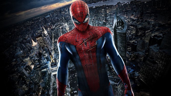 The Amazing Spider-Man standing over a city