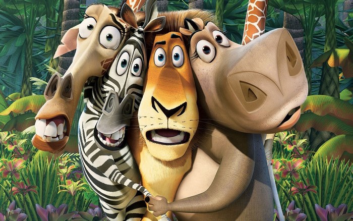 Madagascar characters in a jungle