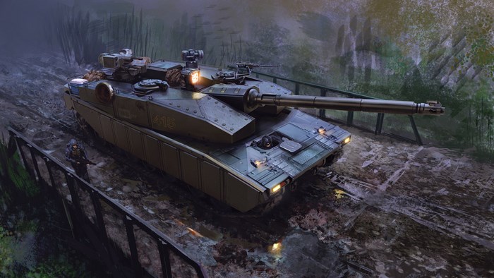 Tank on a bridge with a soldier