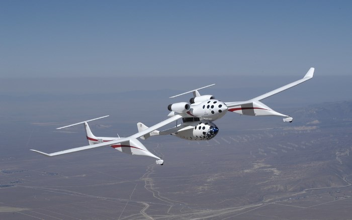 White Spaceplane Carrier Aircraft in Flight