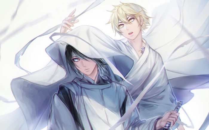Two anime boys in white robes