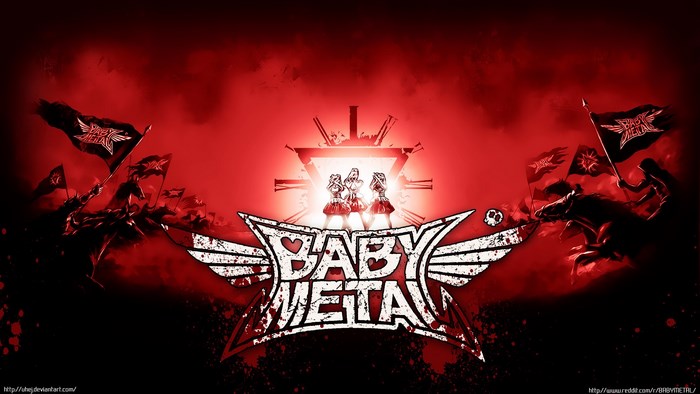 BABYMETAL logo with figures and flags