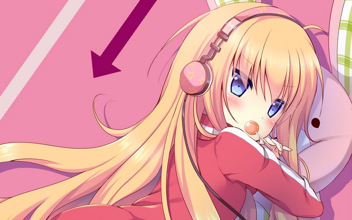 Anime girl with headphones and lollipop