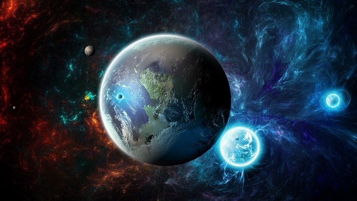 4K Space Nebula with Planets and Moons