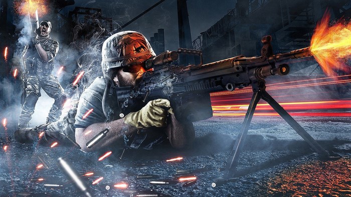 Soldiers in Battlefield 3 game firing weapons