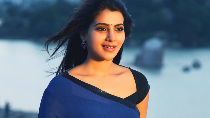 Samantha Ruth Prabhu in blue saree 4K