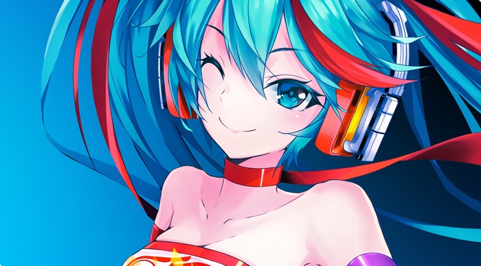 Anime girl with blue hair and headphones 4K