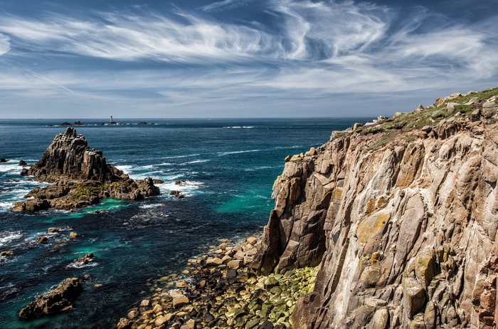 4K Scenic View of Cornwall Rocky Coastline and Ocean
