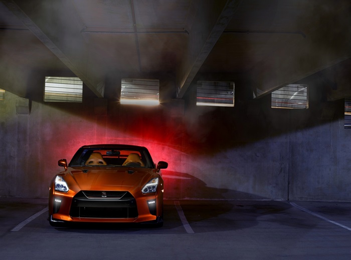 Nissan GT-R convertible in a parking garage